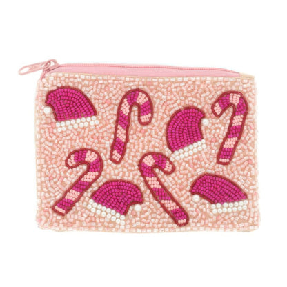 Candy Cane Santa Hat Seed Bead Coin Bag