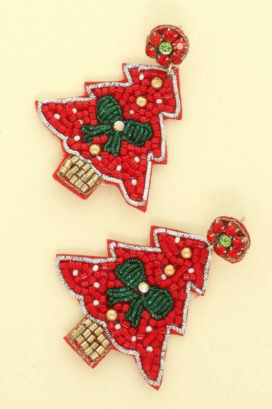Jeweled Red Christmas Tree Post Earrings