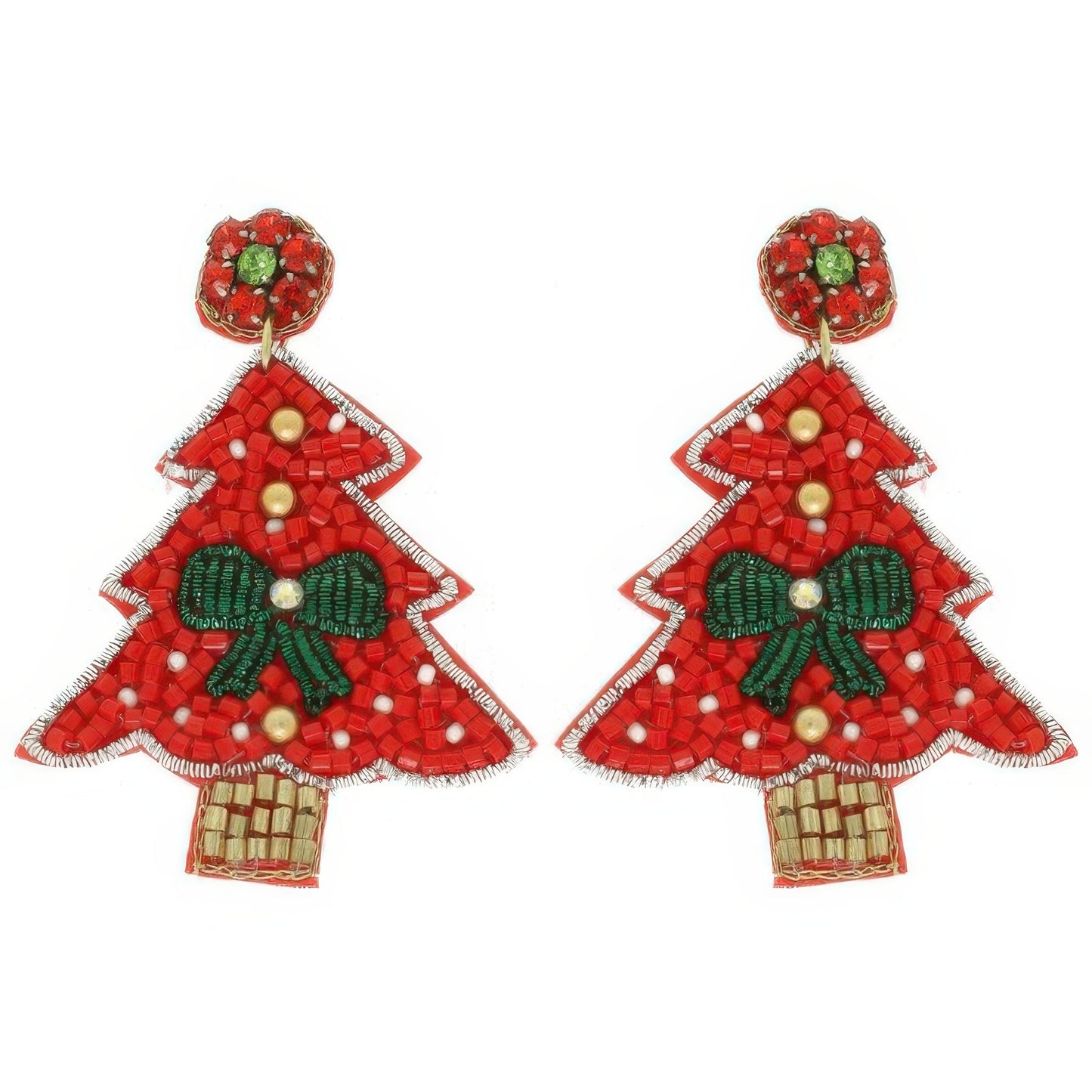 Jeweled Red Christmas Tree Post Earrings