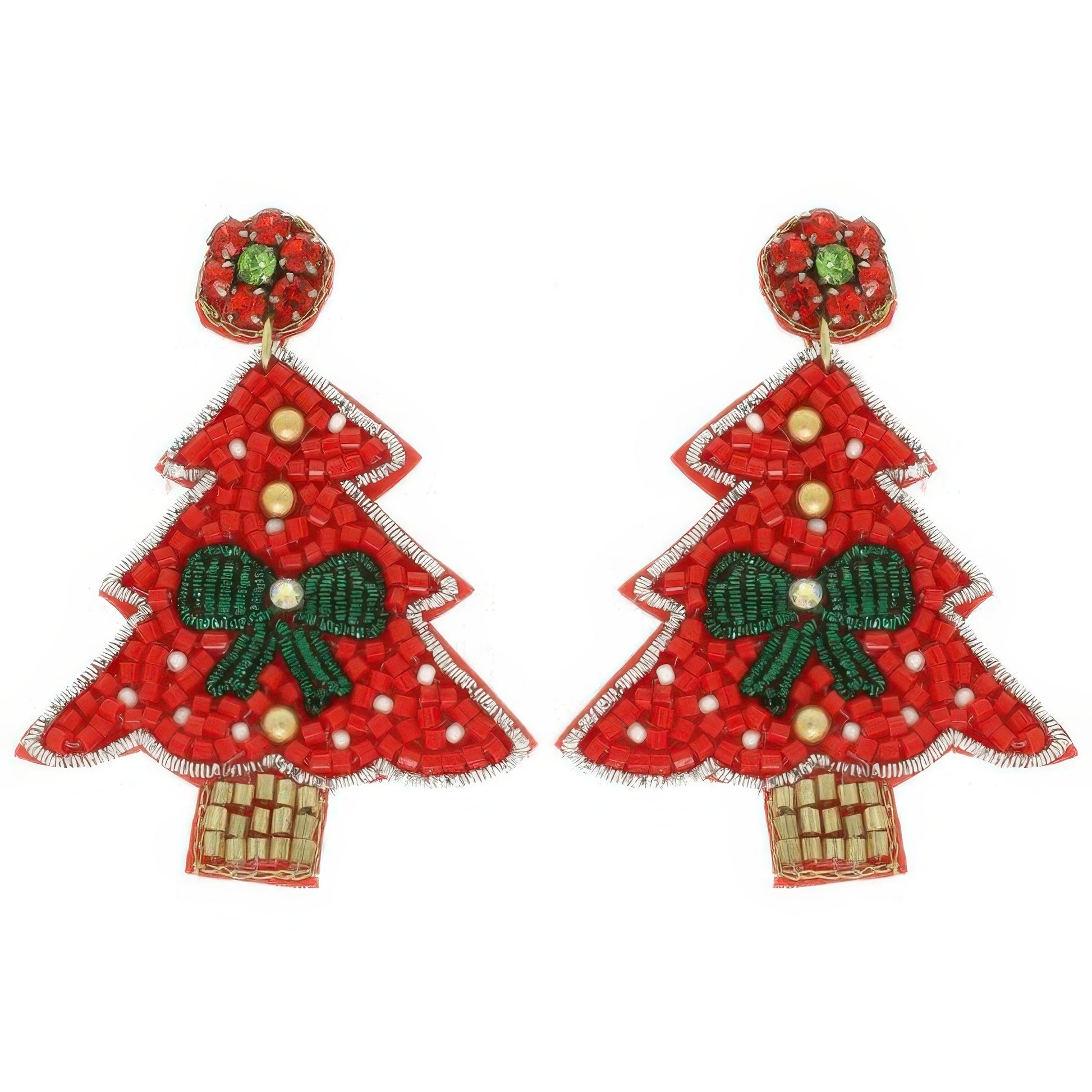 Jeweled Red Christmas Tree Post Earrings