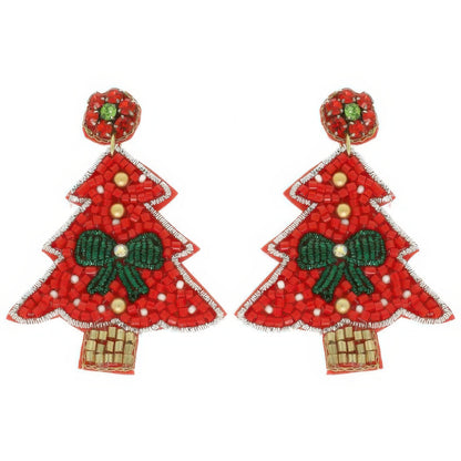 Jeweled Red Christmas Tree Post Earrings