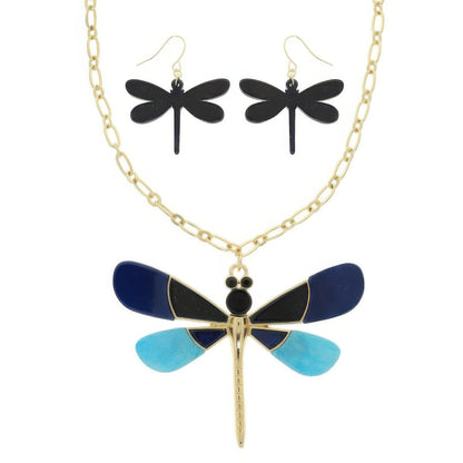 Dragonfly Necklace Set With Earrings