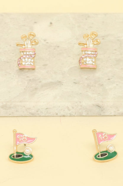 2 Pair Gameday Golf Theme Earring Set