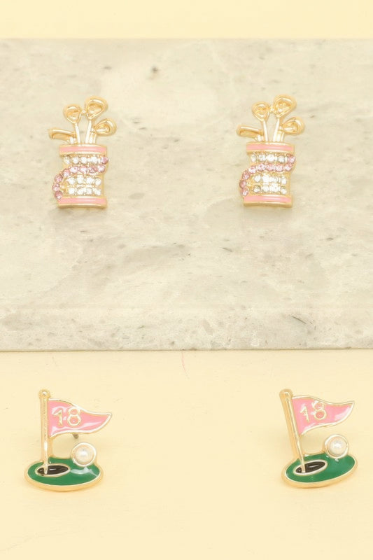 2 Pair Gameday Golf Theme Earring Set