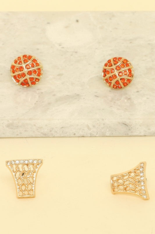 2 Pair Gameday Basketball Theme Earring Set