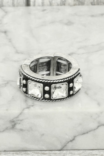 Western Square Jeweled Stretch Ring
