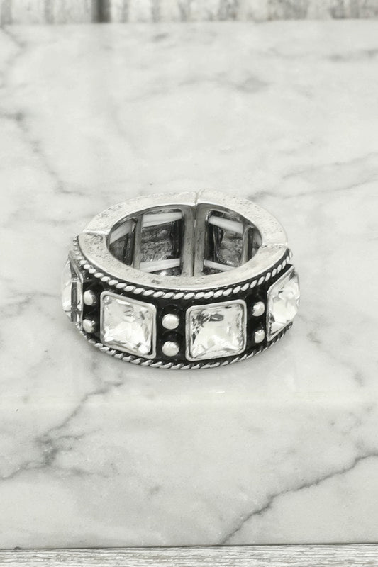 Western Square Jeweled Stretch Ring