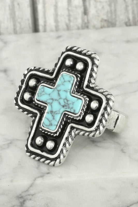 Western Turquoise Cross Stretch Ring