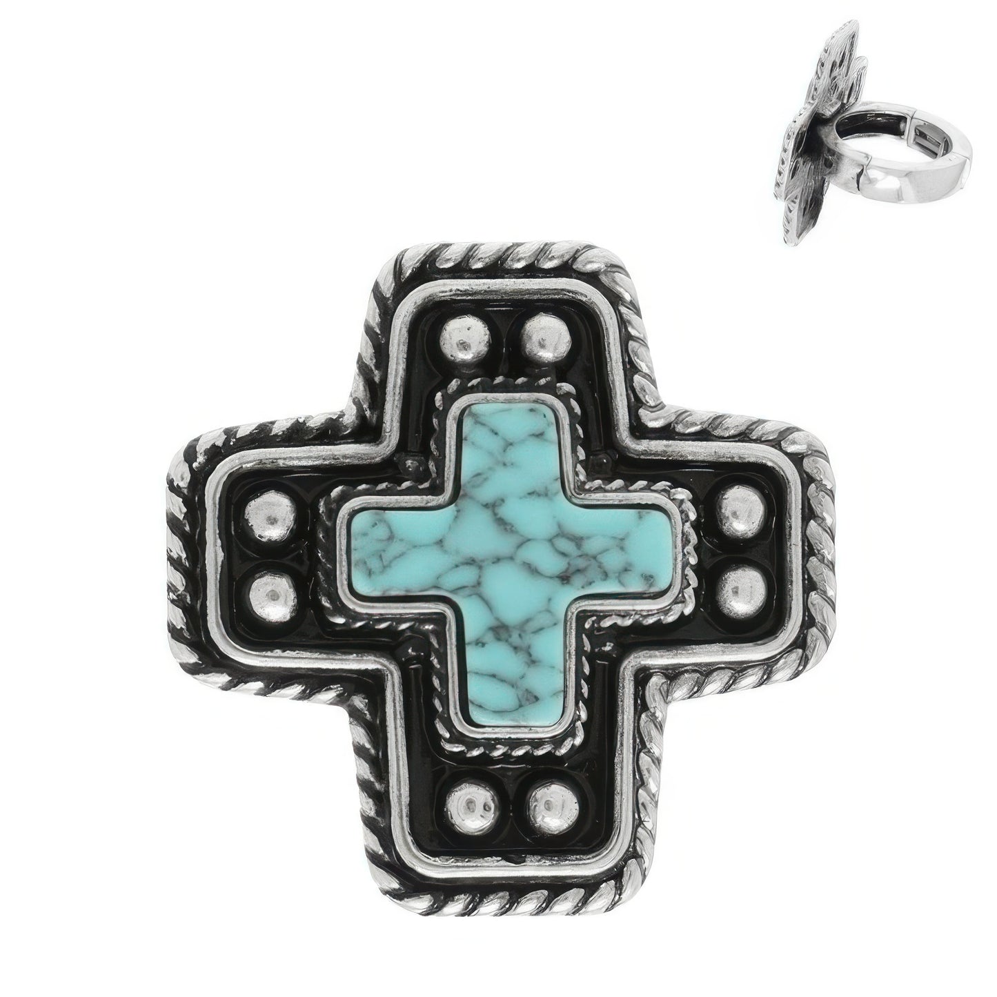 Western Turquoise Cross Stretch Ring