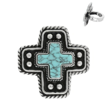 Western Turquoise Cross Stretch Ring