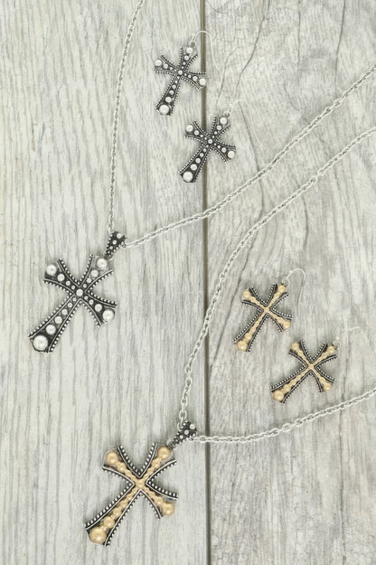 Western Bubble Beaded Cross Necklace Set