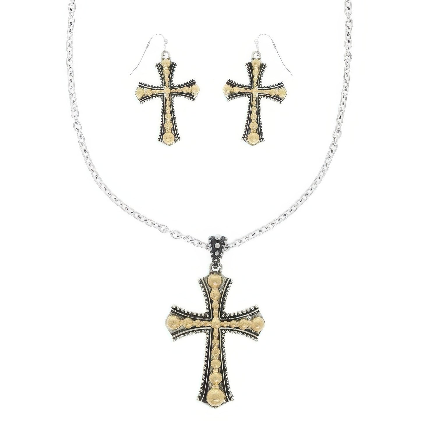 Western Bubble Beaded Cross Necklace Set