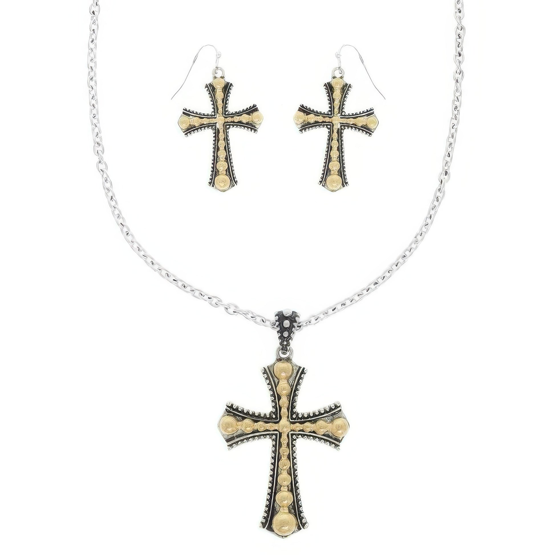 Western Bubble Beaded Cross Necklace Set