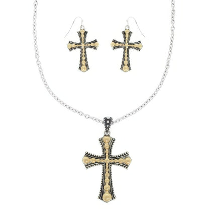 Western Bubble Beaded Cross Necklace Set
