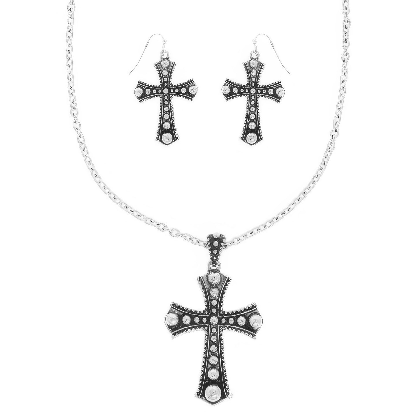 Western Bubble Beaded Cross Necklace Set