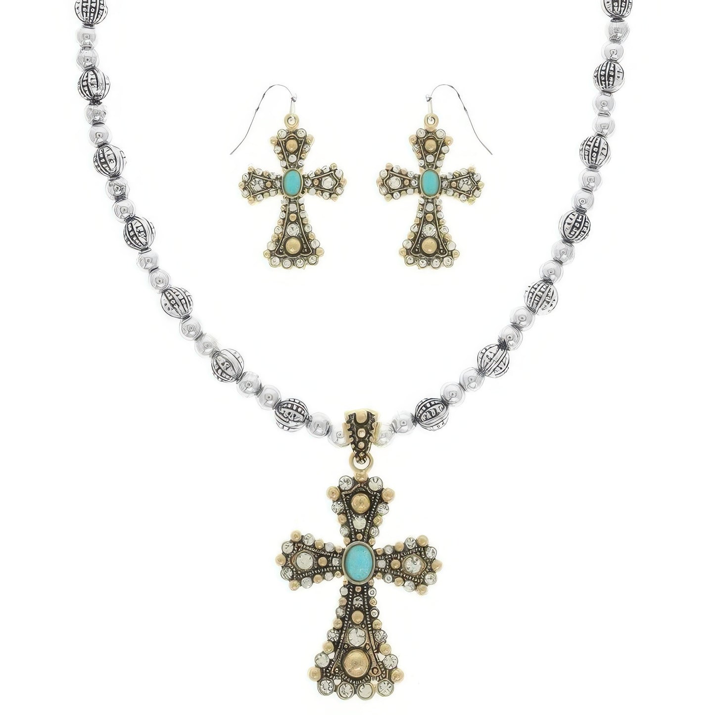 Western Turquoise Cross Necklace Set