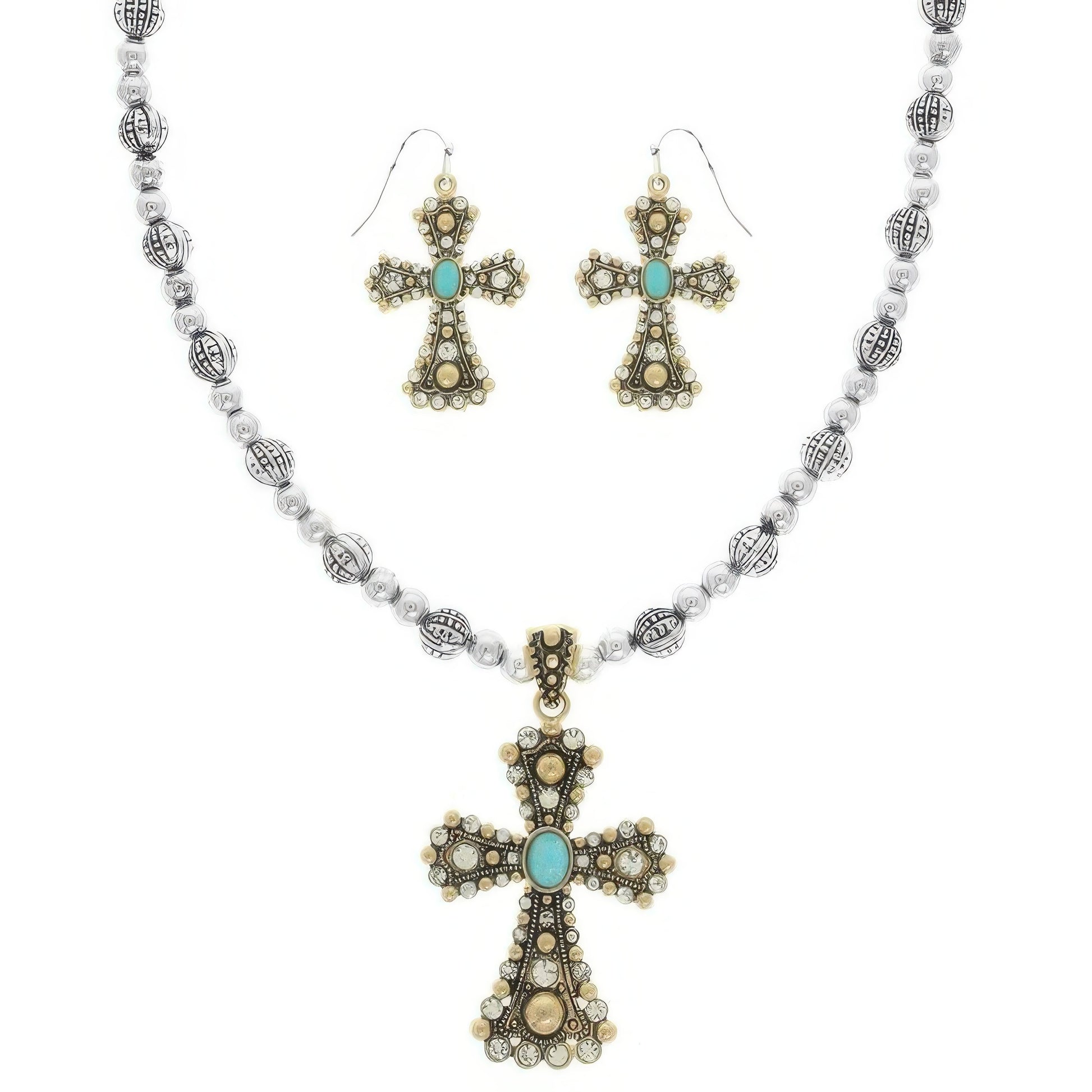 Western Turquoise Cross Necklace Set