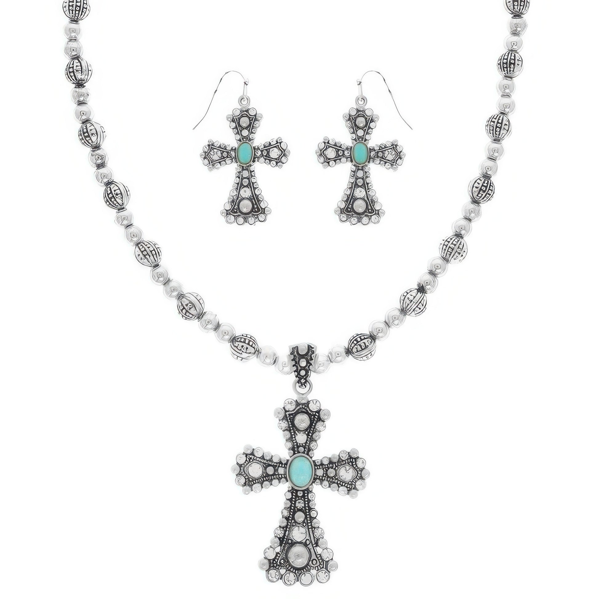 Western Turquoise Cross Necklace Set