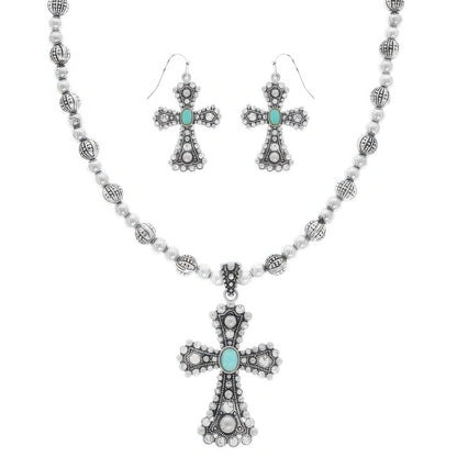 Western Turquoise Cross Necklace Set