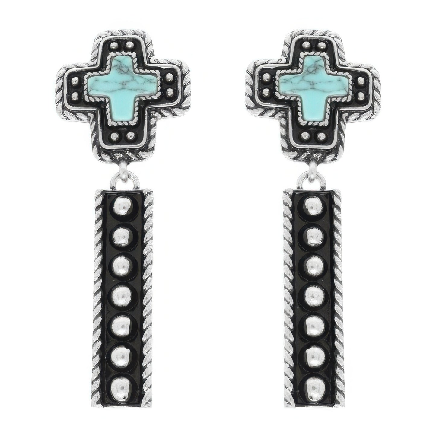 Western Turquoise Cross Concho Earrings