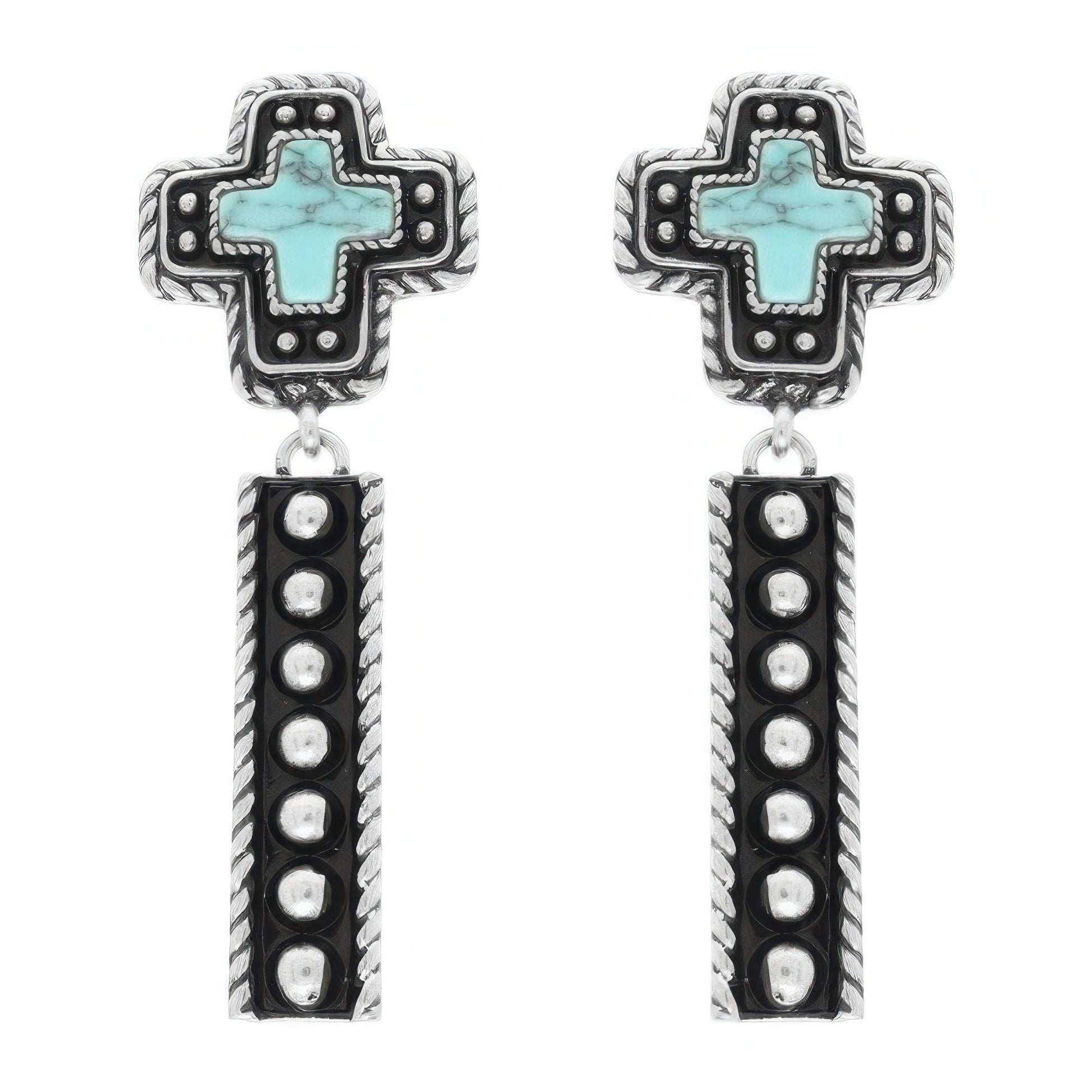 Western Turquoise Cross Concho Earrings
