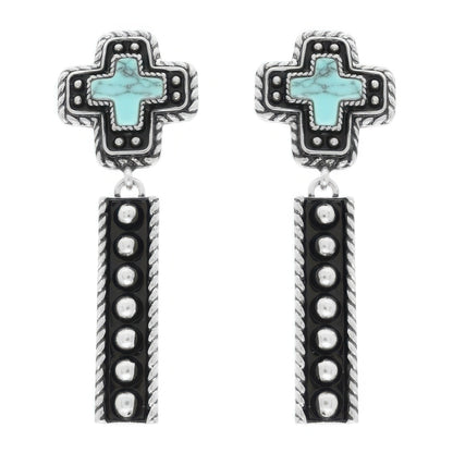 Western Turquoise Cross Concho Earrings