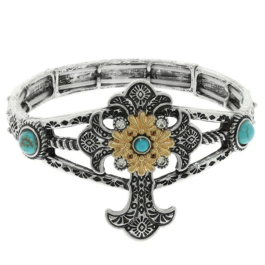 Western Turquoise And Crystal Cross Bracelet