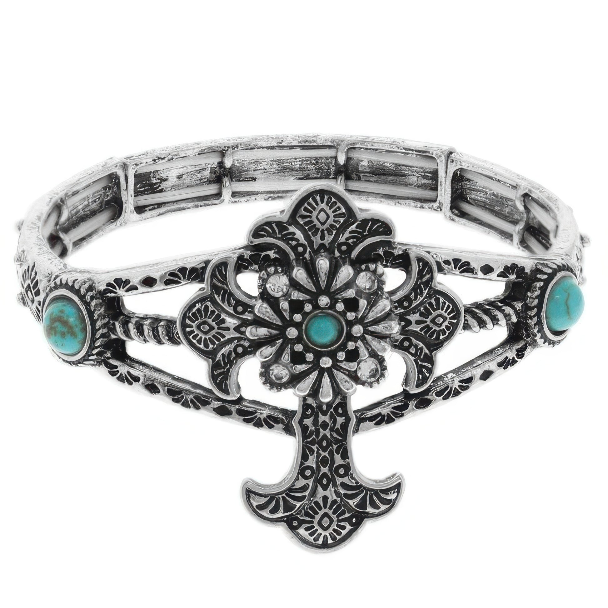 Western Turquoise And Crystal Cross Bracelet