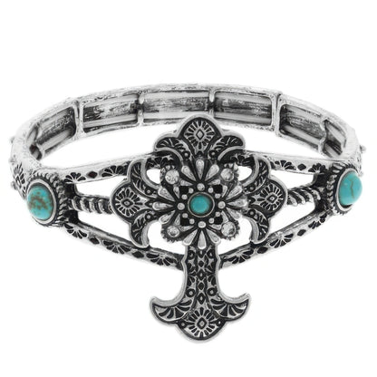 Western Turquoise And Crystal Cross Bracelet