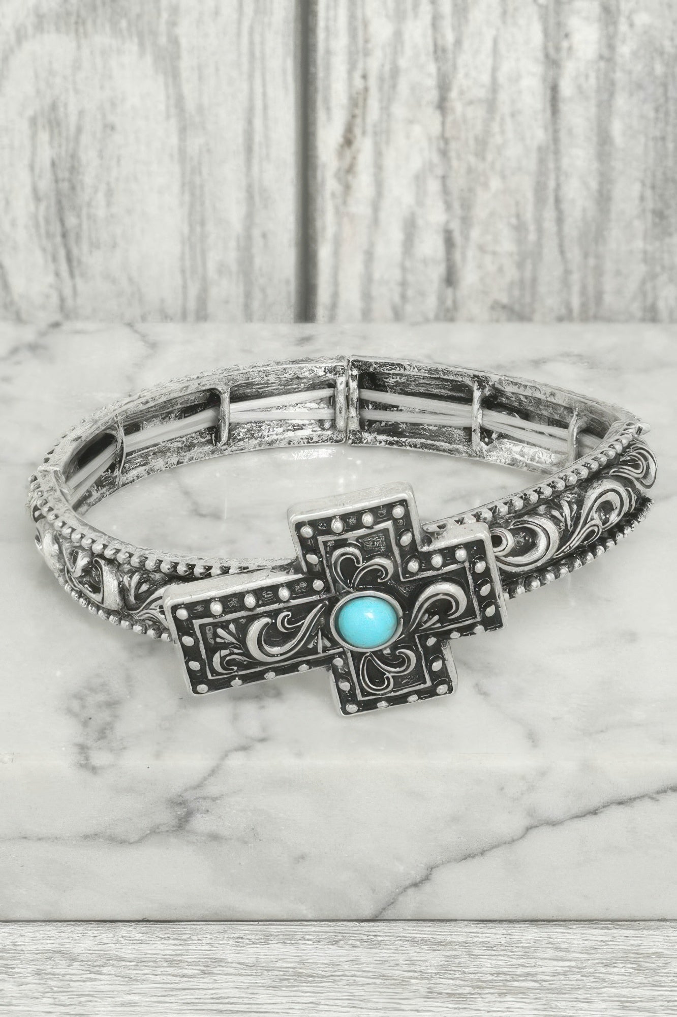 Western Turquoise Filigree Cross Bracelet