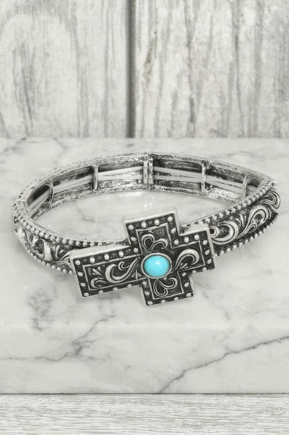 Western Turquoise Filigree Cross Bracelet