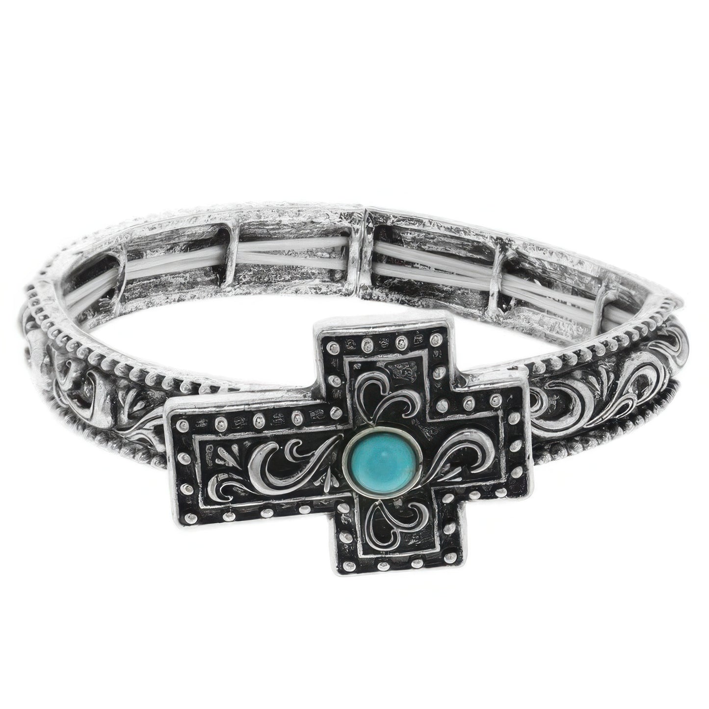 Western Turquoise Filigree Cross Bracelet