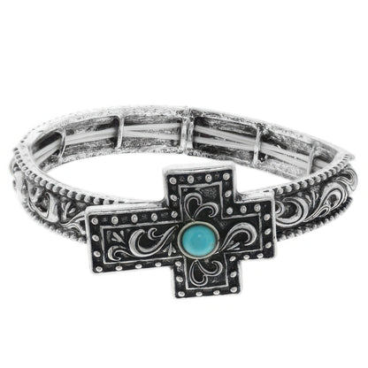Western Turquoise Filigree Cross Bracelet