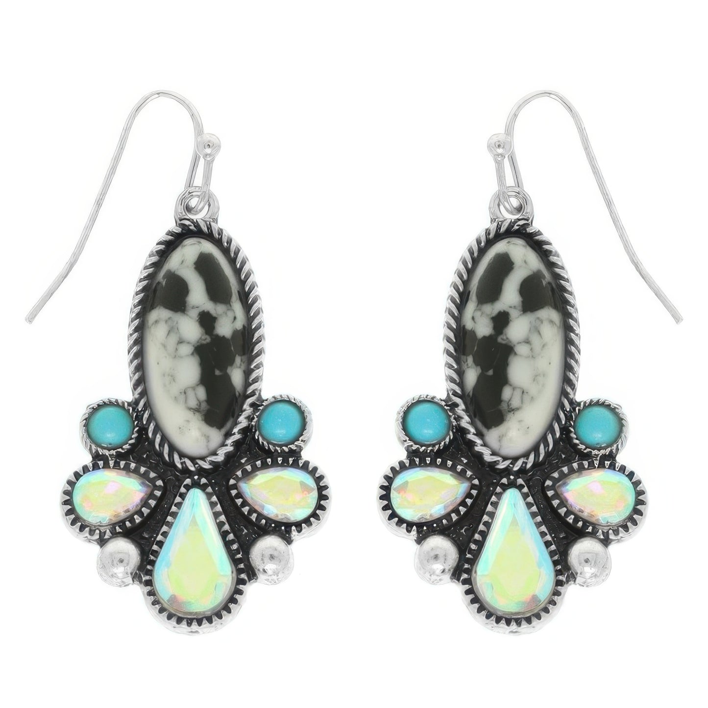 Western Colored Floral Turquoise Oval Earrings