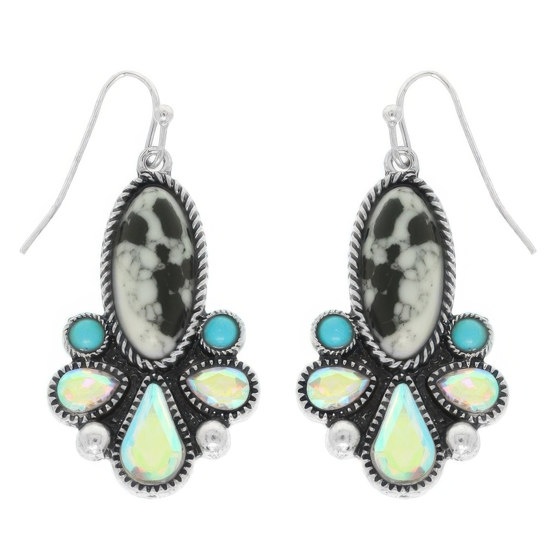 Western Colored Floral Turquoise Oval Earrings