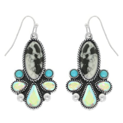 Western Colored Floral Turquoise Oval Earrings