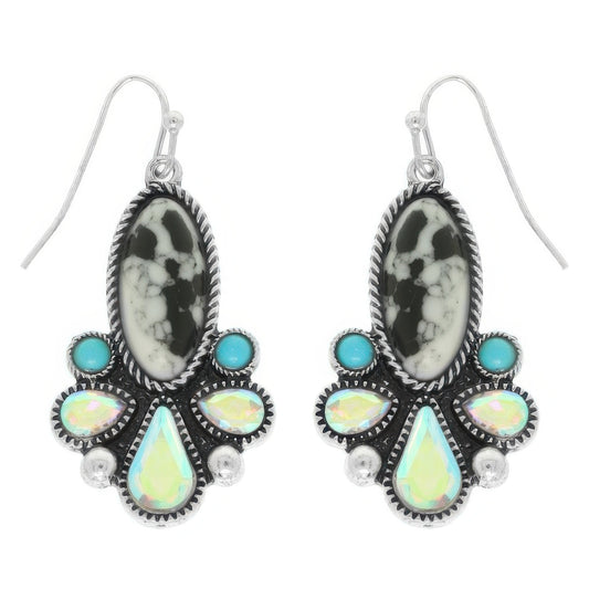 Western Colored Floral Turquoise Oval Earrings