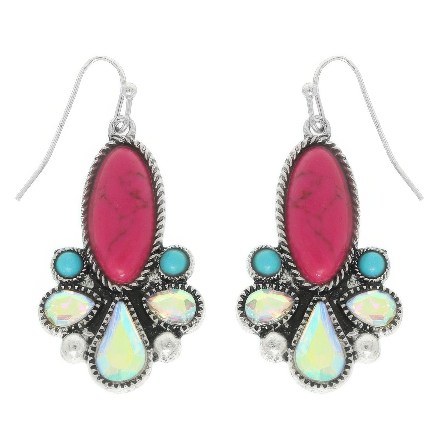 Western Colored Floral Turquoise Oval Earrings