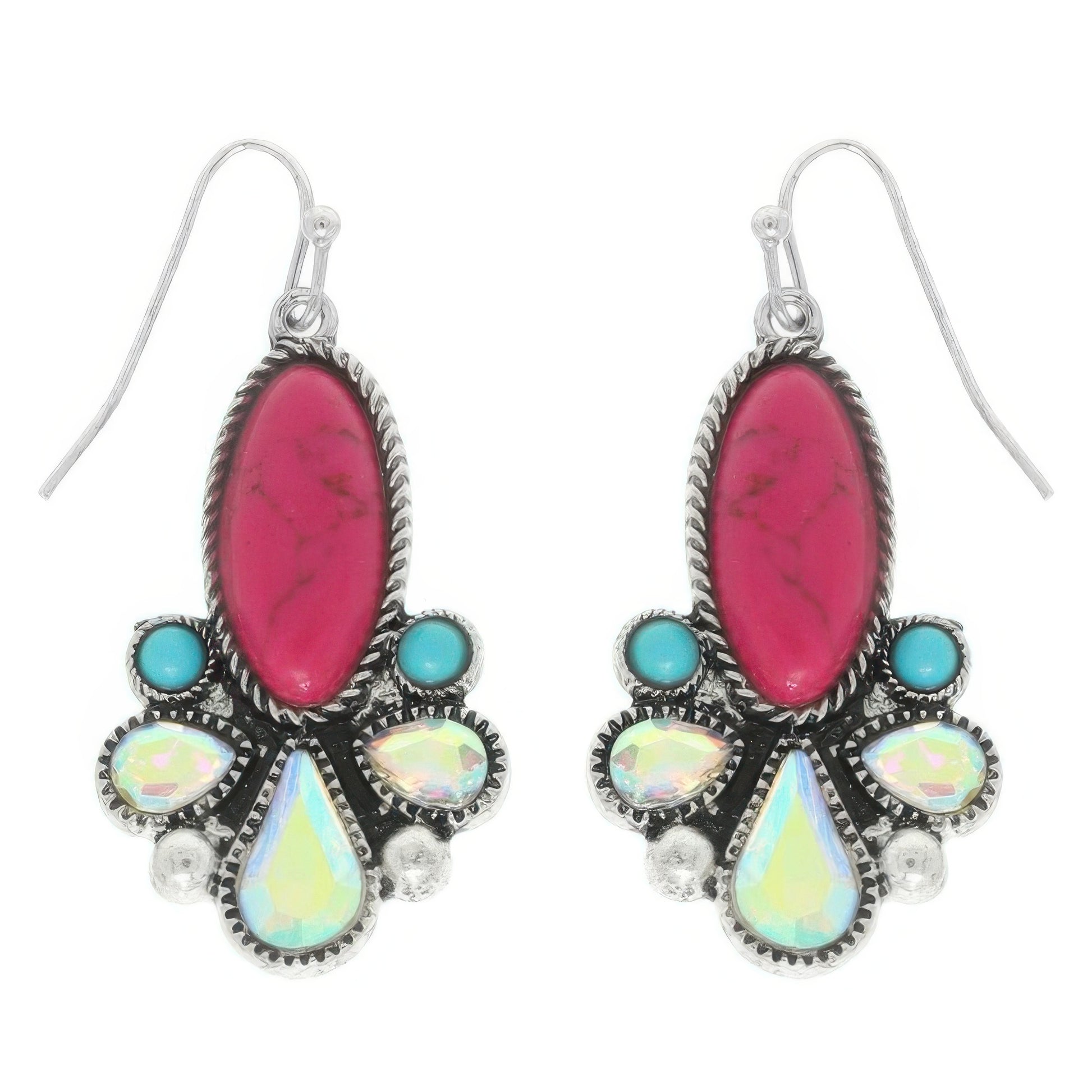 Western Colored Floral Turquoise Oval Earrings