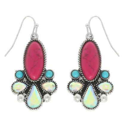 Western Colored Floral Turquoise Oval Earrings