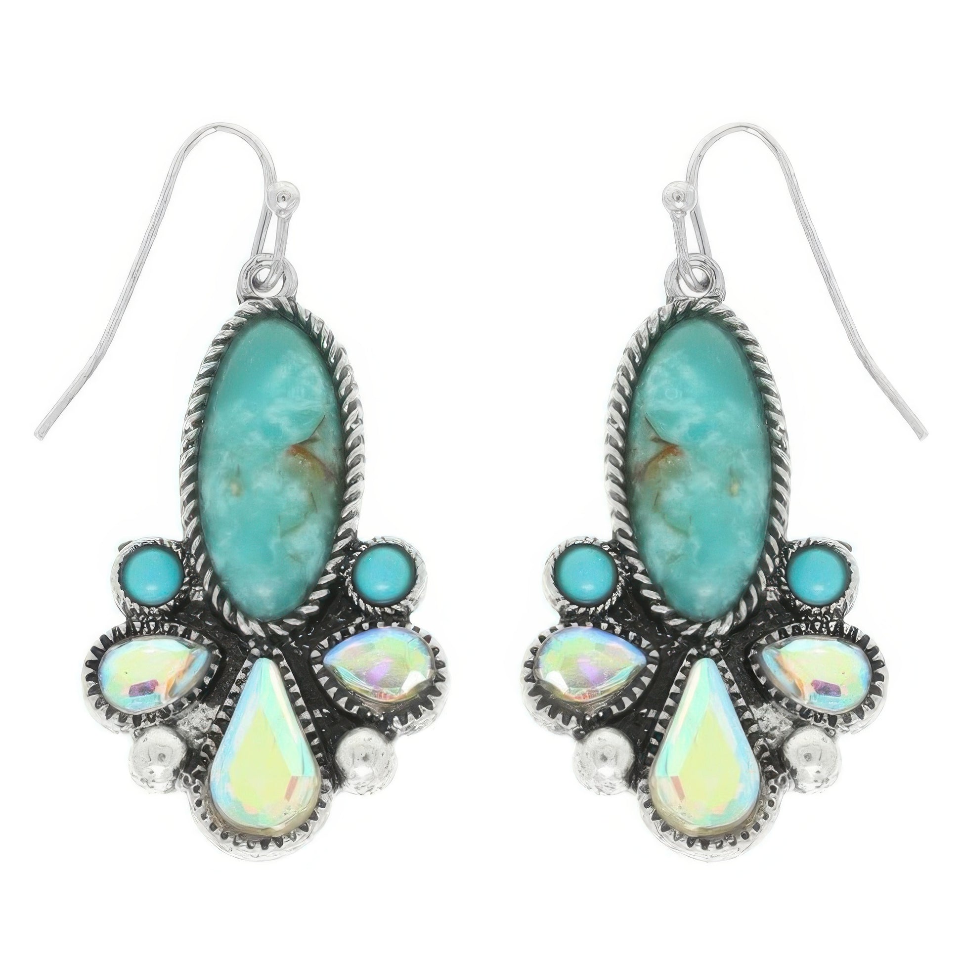 Western Colored Floral Turquoise Oval Earrings