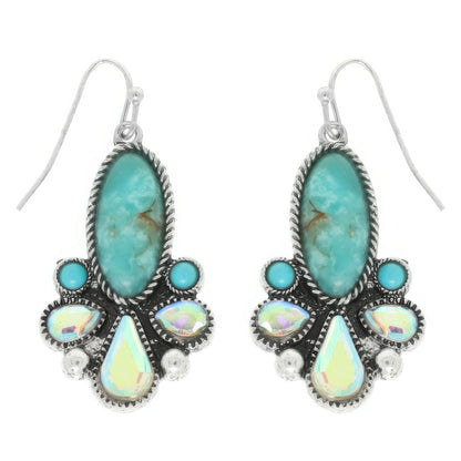 Western Colored Floral Turquoise Oval Earrings