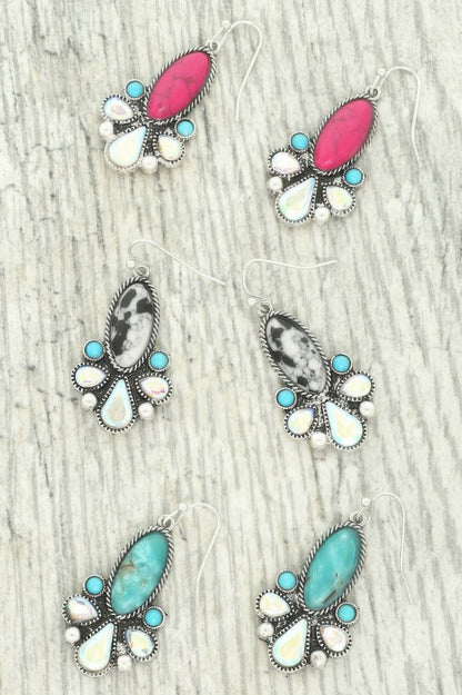 Western Colored Floral Turquoise Oval Earrings