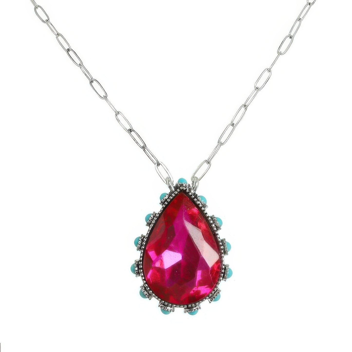 Western Teardrop Cut Gemstone Turquoise Necklace