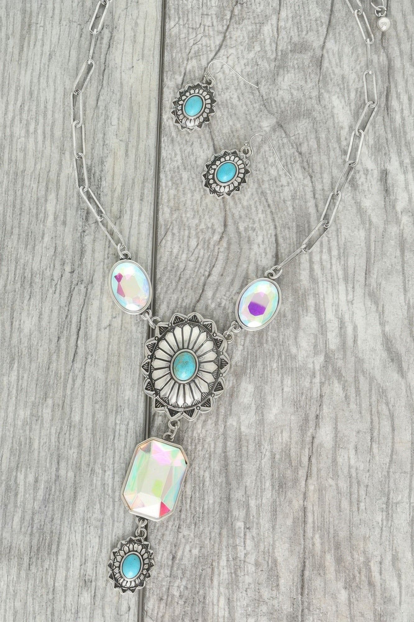Western Cross Gemstone Turquoise Necklace Set