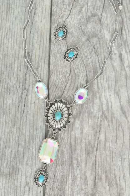 Western Cross Gemstone Turquoise Necklace Set