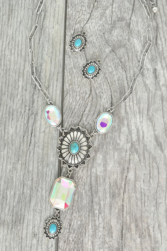 Western Cross Gemstone Turquoise Necklace Set
