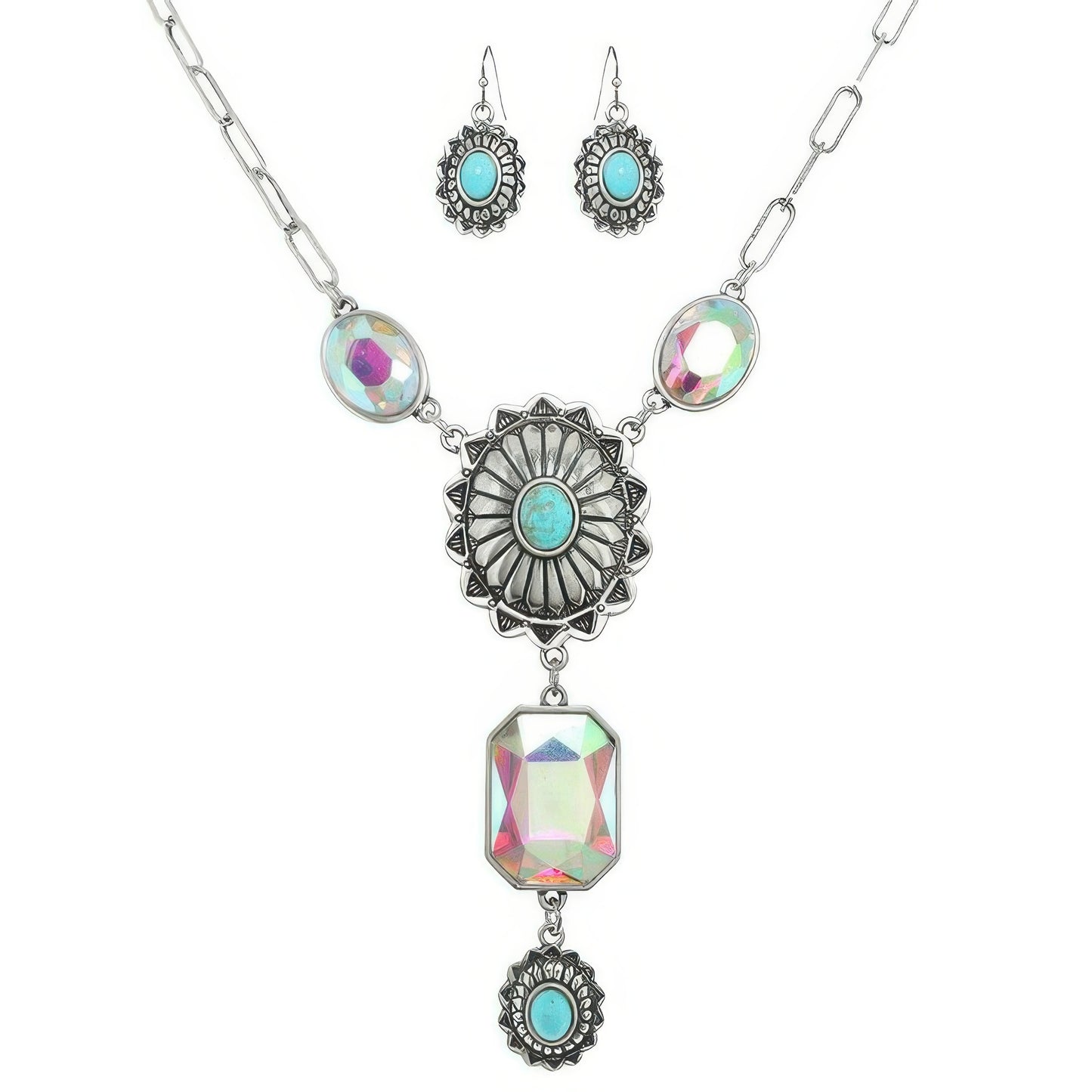 Western Cross Gemstone Turquoise Necklace Set