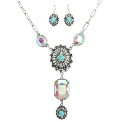 Western Cross Gemstone Turquoise Necklace Set