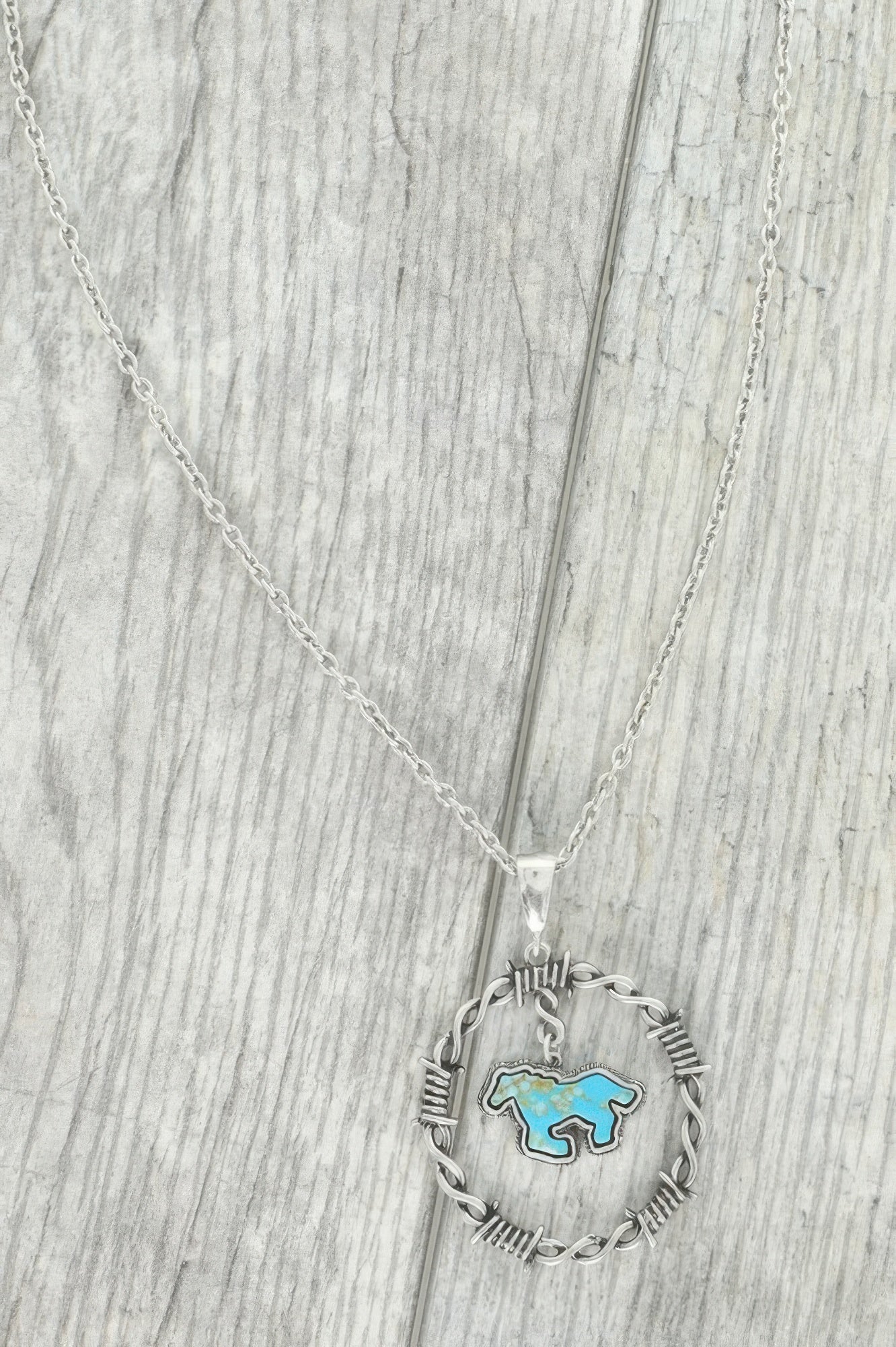 Western Running Horse Stone Barbed Wire Necklace